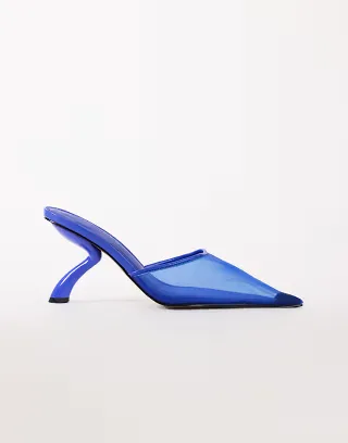 Topshop Alessio angular heel pointed court shoe in cobalt mesh