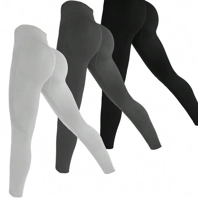 SHEIN Multicolor Seamless High Elasticity Sports Leggings Women's High Waisted Gym 3pcs Set High Waist Plain Fabric All