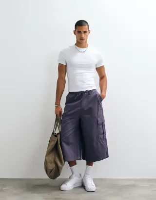 COLLUSION longline jorts in plum