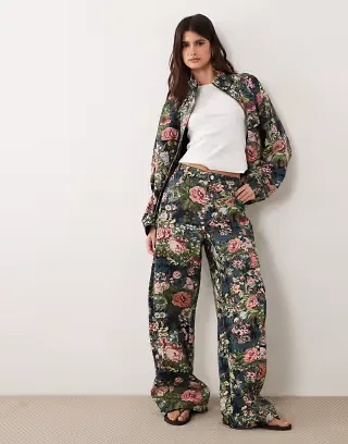 ASOS DESIGN Bow barrel leg pants in floral tapestry print - part of a set