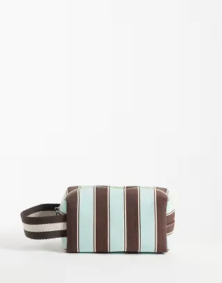 ASOS DESIGN mini toiletry bag in blue and brown stripes