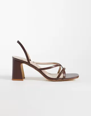 RAID Wide Fit Aspyn strappy heeled block sandals in brown