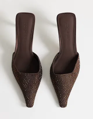Topshop Avery embellished heeled mules in chocolate