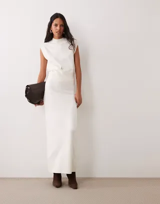 4th & Reckless high neck rib knit detail sleeveless top and maxi skirt set in cream