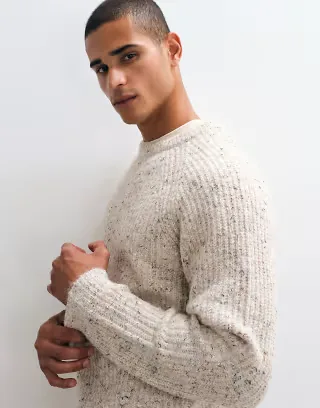 ASOS DESIGN relaxed knit crew neck nep sweater in oatmeal