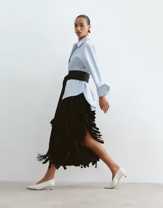 ARRANGE textural satin loop column midi skirt in black