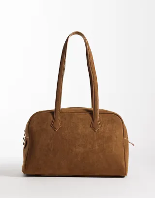 Glamorous faux suede box shoulder bag in brown