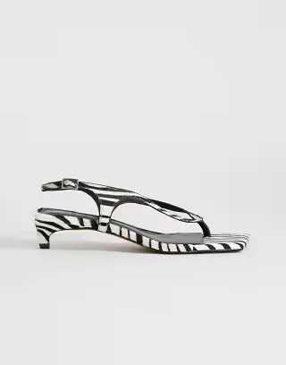 Topshop Sunshine mid-height heel flip flops in zebra hair-on real leather