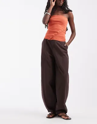 ASOS DESIGN casual barrel leg pants in chocolate