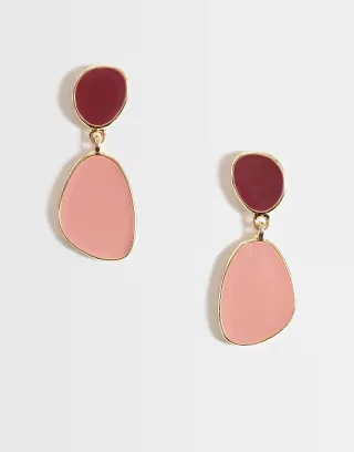 Accessorize pink enamel double drop earrings in gold