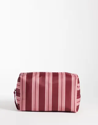 ASOS DESIGN large toiletry bag in pink and burgundy stripes