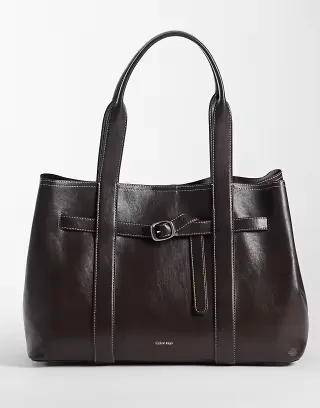 Calvin Klein buckle tote in chocolate brown