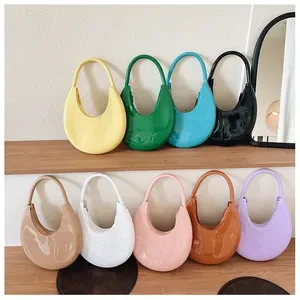 Mens Mini Half-Moon Shoulder Bag, Soft PU Leather Crossbody Handbag - Y2K Style, Zipper Closure, Solid Plain Design for