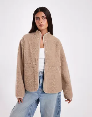 JJXX teddy jacket with high neck in beige