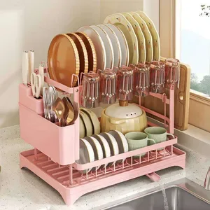 26Y0113 Pink Dish Racks - Snap-On Kitchen Storage Organizer for Bowls and Plates, No-Drill Install, Space-Saving Home Ki
