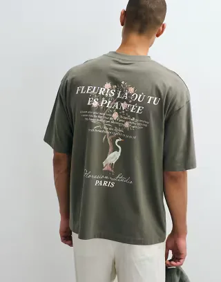 ASOS DESIGN oversized T-shirt with crane graphic in olive
