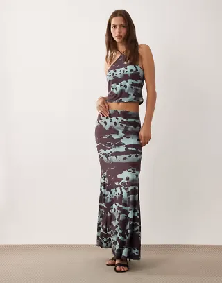 ASOS DESIGN slinky fishtail maxi skirt in abstract print - part of a set