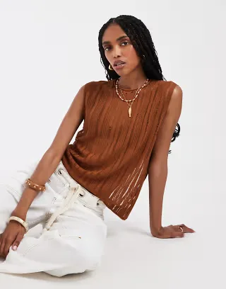 ASOS DESIGN ladder sheer knit tank top in rust