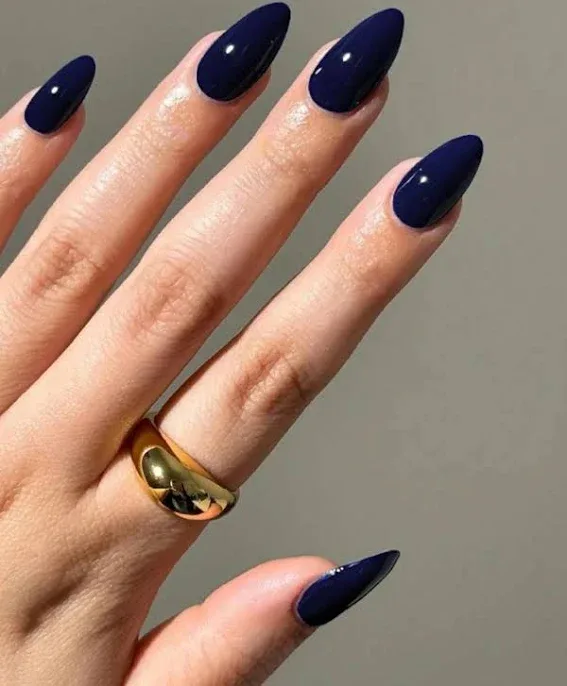 30Pcs Navy Blue Almond Shaped Plain Press On False Nails Acrylic Designs Fall Minimalist Vintage Goth Daily Wear Nail Se