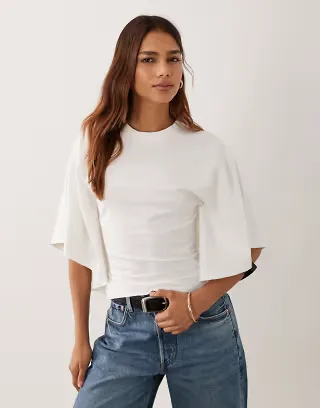 ASOS DESIGN short sleeve top in ecru
