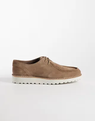 ASOS DESIGN lace up apron shoes with white sole in stone leather