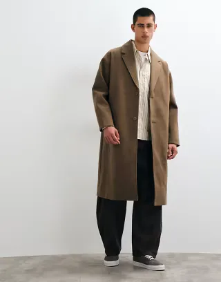 ONLY & SONS longline overcoat in light brown