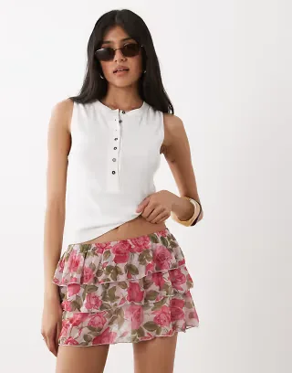 Miss Selfridge tiered mini skort in floral print