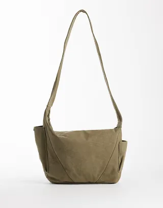 ASOS DESIGN canvas cross-body bag in olive green