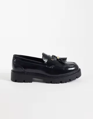 Schuh Wide Fit Livvy chunky tassel loafers black patent