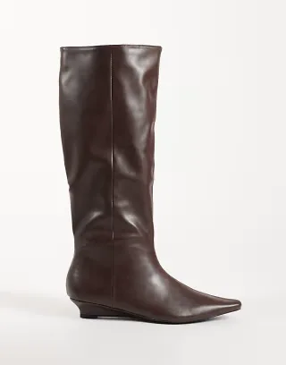 Public Desire Pia low wedge knee boots in brown