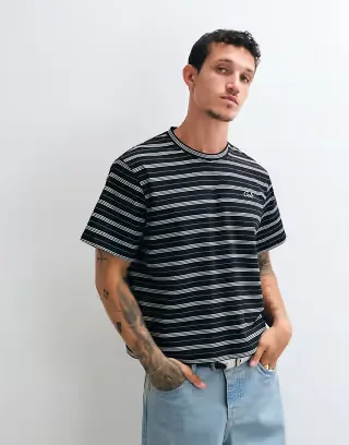 Colt sailor boxy fit logo t-shirt in black stripe