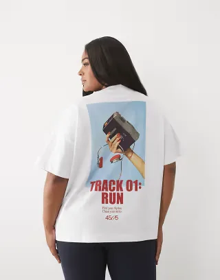 4505 Curve heavyweight cotton oversized t-shirt with retro back print in white