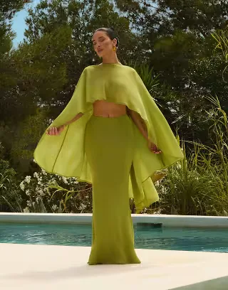 Wanderdoll x Emma Milton Primrose chiffon fishtail maxi skirt in chartreuse