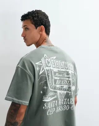 Cernucci movie theatre back graphic boxy t-shirt in dusty green