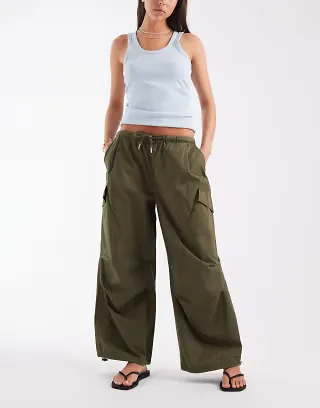 ASOS DESIGN cargo pants with tie and pocket detail in khaki