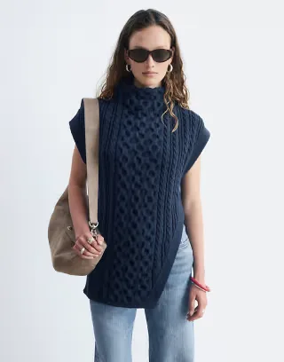 & Other Stories chunky cable knit vest with front slit detail in navy