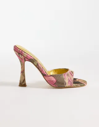 Azalea Wang Lenore heeled mule sandals in gold and pink