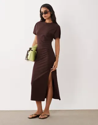 Cotton On twist tee midi dress in dark oak