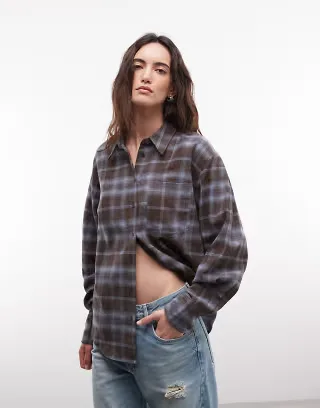 ASOS DESIGN oversized brushed shirt in brown plaid