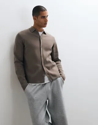 ASOS DESIGN relaxed compact knit over shirt in taupe