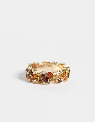 ASOS DESIGN ring with amber resin in gold tone with gift bag - MULTI