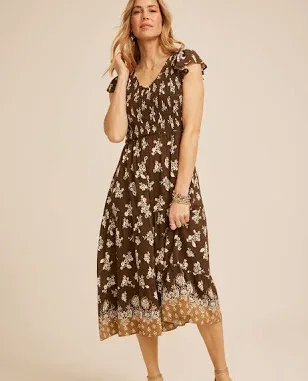 maurices Women's Smocked Flutter Sleeve Midi Dress