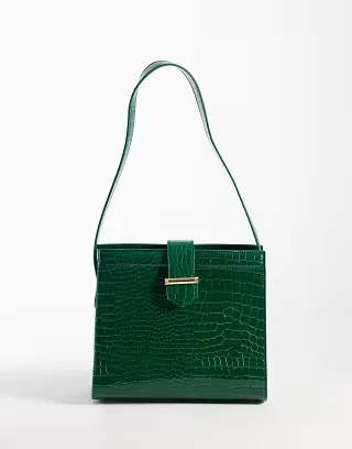 Glamorous shoulder bag in green croc embossed