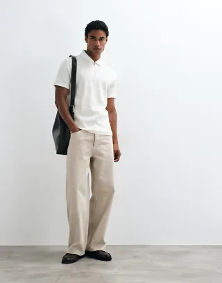 ASOS DESIGN zip polo in khaki waffle