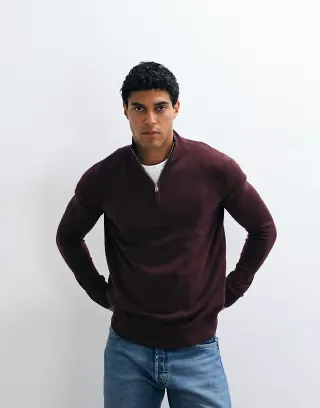 Brave Soul 1/4 zip knit sweater in oxblood