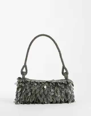ASOS DESIGN sequin & bead shoulder bag in gunmetal silver