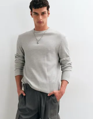 ASOS DESIGN super heavyweight boxy regular fit long sleeve t-shirt in neutral heather waffle
