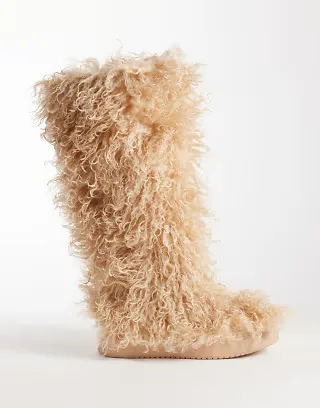 Azalea Wang Denton furry knee boots in beige