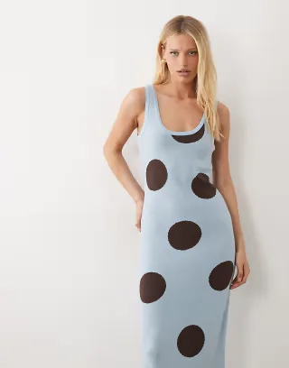 ASOS DESIGN knit maxi dress in blue polka dot