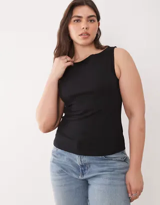 Brave Soul Curve slash neck tank top in black
